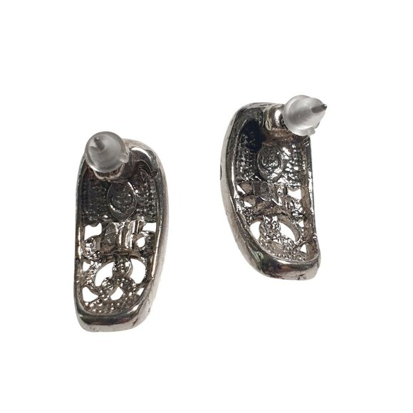 Sterling Silver Pink Gemstone Filigree Post Earrings Elegant Jewelry Formal Gift - Picture 3 of 4